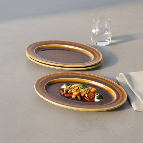 GÜRAL PORSELEN Valeron 2 Adet 29 Cm Kayık Tabak Reaktif Saura 137 - Resim 4