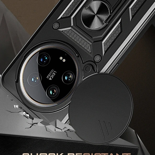 Xiaomi Mi 14 Ultra Kılıf Magnetik Standlı Kamera Korumalı Sürgülü Vega Kapak - Resim 3