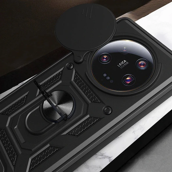 Xiaomi Mi 13 Ultra Kılıf Magnetik Standlı Kamera Korumalı Sürgülü Vega Kapak - Resim 7