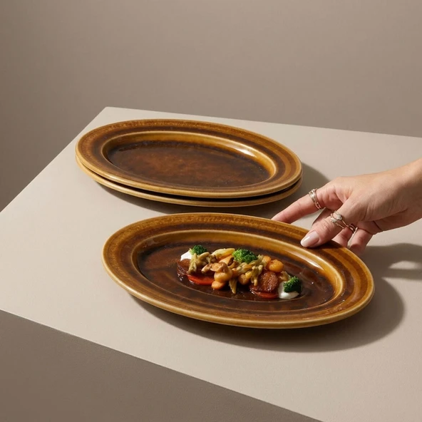 GÜRAL PORSELEN Valeron 2 Adet 21 Cm Kayık Tabak Reaktif Saura Vr 137 - Resim 3