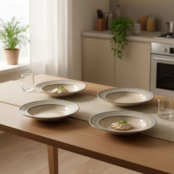 GÜRAL PORSELEN Valeron 6 Adet 22 Cm Çukur Yemek Tabağı Reaktif Agate 969 - Resim 2