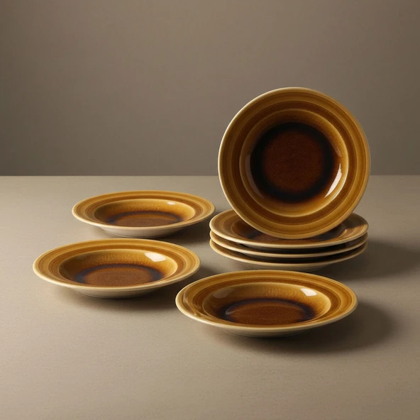 GÜRAL PORSELEN Valeron 6 Adet 22 Cm Çukur Yemek Tabağı  Reaktif Saura 137 - Resim 7