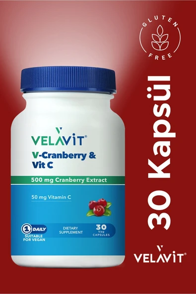 VELAVİT V-Cranberry & Vit C 30 Kapsül