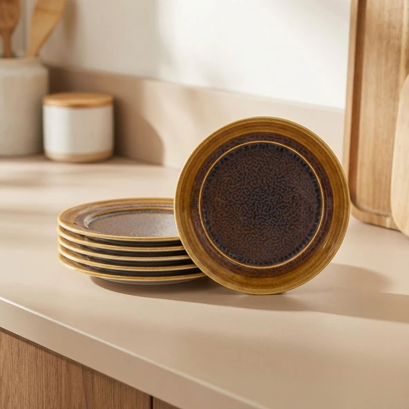 GÜRAL PORSELEN Valeron 6 Adet 20 Cm Pasta Tabağı  Reaktif Saura 137 - Resim 4