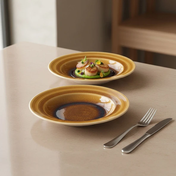 GÜRAL PORSELEN Valeron 6 Adet 22 Cm Çukur Yemek Tabağı  Reaktif Saura 137 - Resim 5