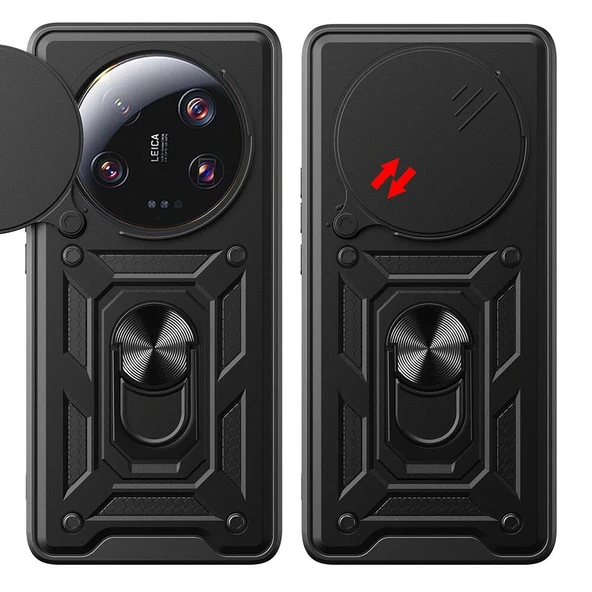 Xiaomi Mi 13 Ultra Kılıf Magnetik Standlı Kamera Korumalı Sürgülü Vega Kapak - Resim 3