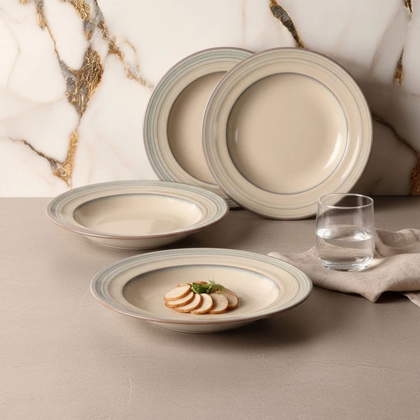 GÜRAL PORSELEN Valeron 6 Adet 22 Cm Çukur Yemek Tabağı Reaktif Agate 969 - Resim 3