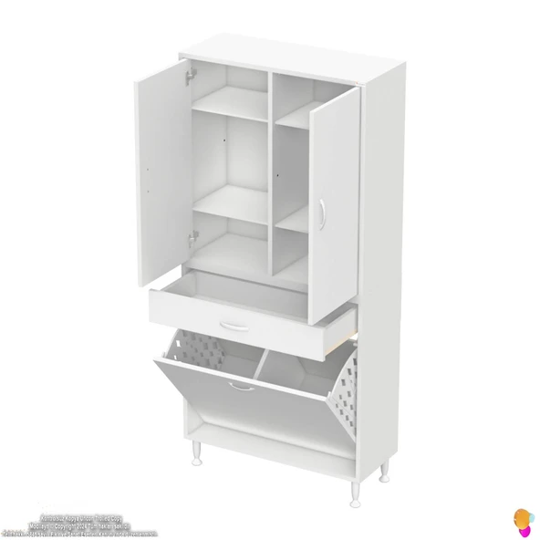 Modilayn YENİ AFRA 75x173x32,5 cm' lik 1 Çekmece, 2 Göz Sepet, 2 Kapak, 6 Raf Dar Alan Banyo Dolabı - Resim 7