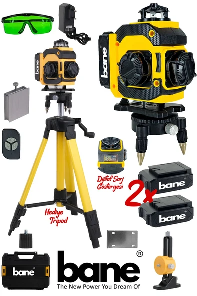 Tripod Hediyeli Dijital Göstergeli 16 Köşeli 360 Derece Kumandalı Çizgi Hizalama Lazer Seviye Cihazı