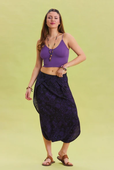 Düşük Lastikli Bel Etek Pantolon - 4