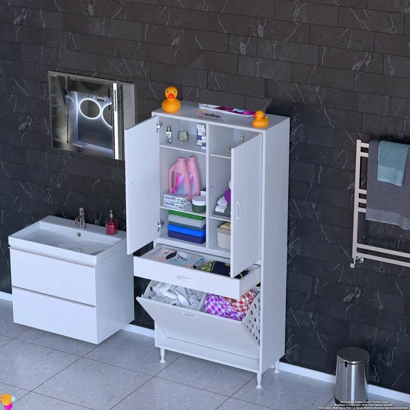 Modilayn YENİ AFRA 75x173x32,5 cm' lik 1 Çekmece, 2 Göz Sepet, 2 Kapak, 6 Raf Dar Alan Banyo Dolabı ürün görseli