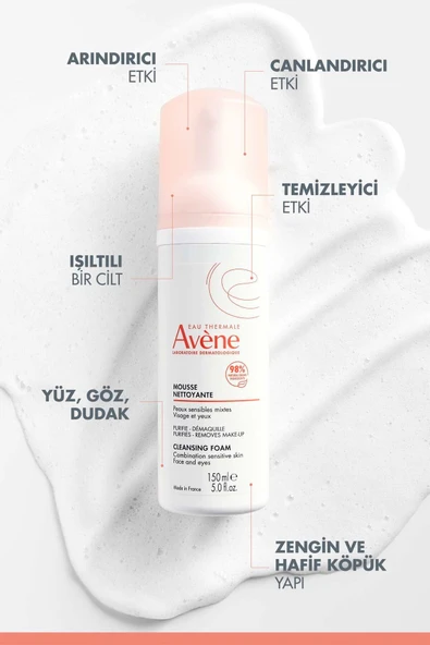 AVENE Normal ve Karma Hassas Ciltler için Temizleme Köpüğü 150 ml - 4