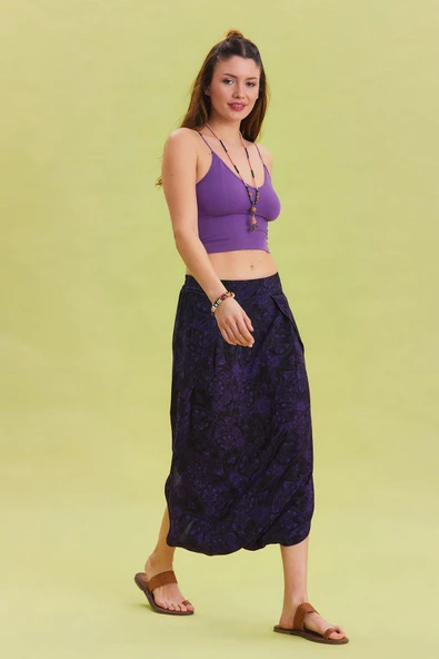 Düşük Lastikli Bel Etek Pantolon - 3