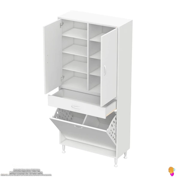 Modilayn YENİ AFRA 70x173x32,5 cm' lik 1 Çekmece, 2 Göz Sepet, 2 Kapak, 8 Raf Dar Alan Banyo Dolabı - 7