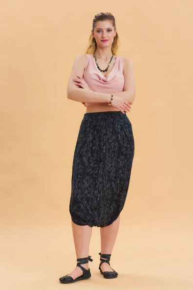 Düşük Lastikli Bel Etek Pantolon - 7