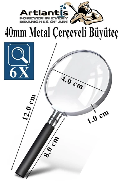 Metal Büyüteç 40 mm 1 Adet 6x Plastik Sap Çerçeveli 4 cm Büyüteç Merçek Okul Büro Ofis Krom Kaplama Büyüteç