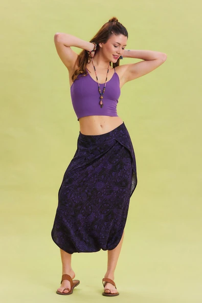 Düşük Lastikli Bel Etek Pantolon - 7