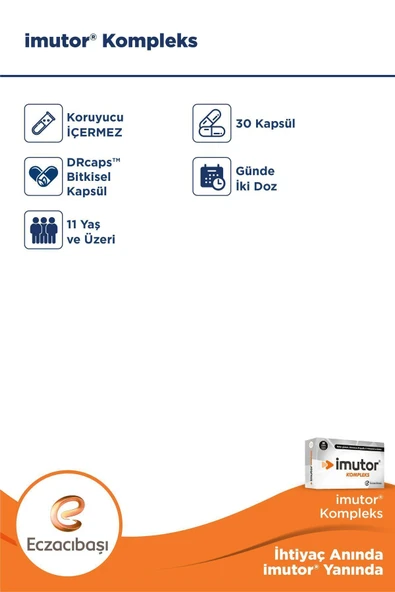 IMUTOR Kompleks 30 Kapsül - Beta Glukan, Ekinezya, Propolis, C Vitamini, Çinko - 3