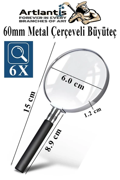 Metal Büyüteç 60 mm 1 Adet 6x Plastik Sap Çerçeveli 6 cm Büyüteç Merçek Okul Büro Ofis Krom Kaplama Büyüteç
