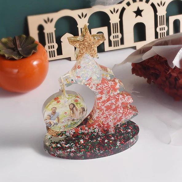 Epoksi Reçine Silikon Yılbaşı Noel Çam Ağacı Fotoğraf Çerçevesi Dekoratif Resimlik Kalıbı - 4
