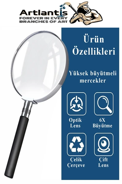 Metal Büyüteç 75 mm 1 Adet 6x Plastik Sap Çerçeveli 7.5 cm Büyüteç Merçek Okul Büro Ofis Krom Kaplama Büyüteç - 2