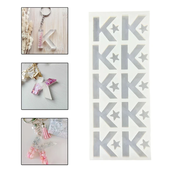 Epoksi Çoklu Silikon Kalıp K Harfi Anahtarlık Reçine Seri Döküm Kalıbı 4 CM 10 Lu