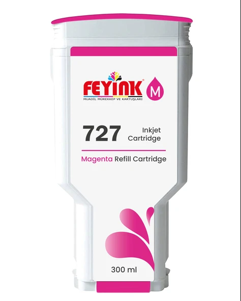 Feyink  HP 727 Magenta (M) Orijinal Mürekkep Dolumlu Feyink Kartuş 300 ml Kırmızı