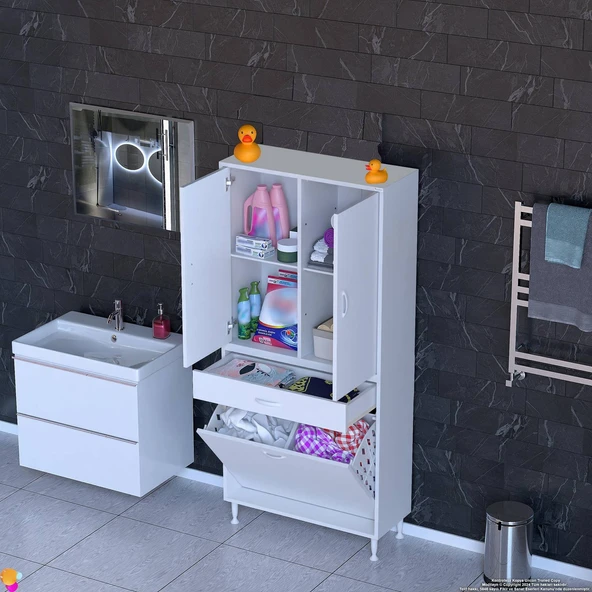 Modilayn YENİ AFRA 80x173x32,5 cm' lik 1 Çekmece, 2 Göz Sepet, 2 Kapak, 4 Raf Dar Alan Banyo Dolabı