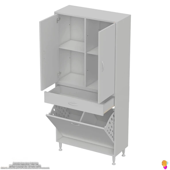 Modilayn YENİ AFRA 80x173x32,5 cm' lik 1 Çekmece, 2 Göz Sepet, 2 Kapak, 4 Raf Dar Alan Banyo Dolabı - 7