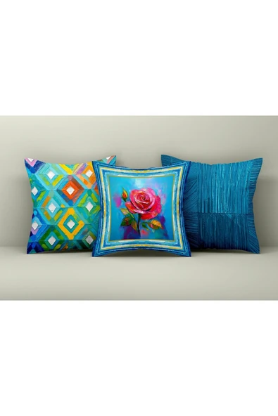 9Renk Rengarenk Dekoratif 3 Boyutlu 40 Cm*40 Cm 3' lü Kırlent Kılıfı