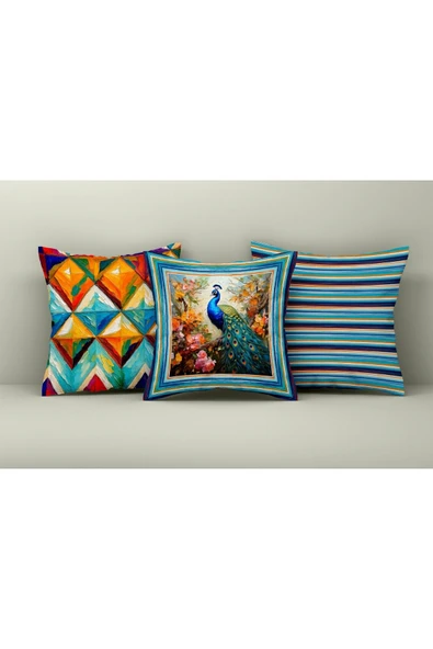 9Renk Rengarenk Dekoratif 3 Boyutlu 40 Cm*40 Cm 3' lü Kırlent Kılıfı