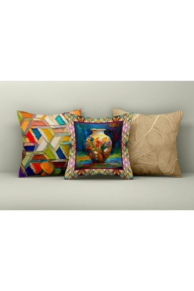 9Renk Rengarenk Dekoratif 3 Boyutlu 40 Cm*40 Cm 3' lü Kırlent Kılıfı