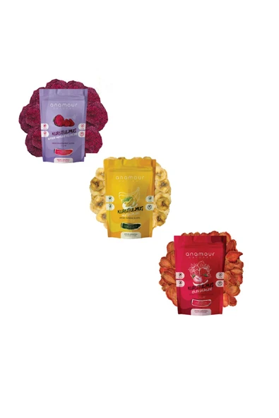 Anamour Natural Anamour Lux Mini Paket - Ejder Meyvesi- Muz - Çilek - 3'lü Paket Kuru Meyve 75g
