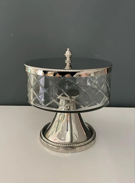 LAMEDORE AYAKLI VE KAPAKLI ORTA BOY KAVANOZ NİKEL 18,5X18,5X20,5 CM