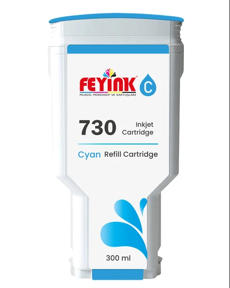 Feyink HP 730 Cyan (C) Orijinal Mürekkep Dolumlu Feyink Kartuş 300 ml Mavi - 1