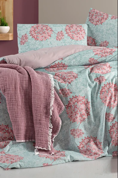 Lastikli Çarşaflı Çift Kişilik Nevresim Takımı Elegant Mint