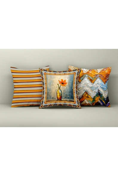 9Renk Rengarenk Dekoratif 3 Boyutlu 40 Cm*40 Cm 3' lü Kırlent Kılıfı