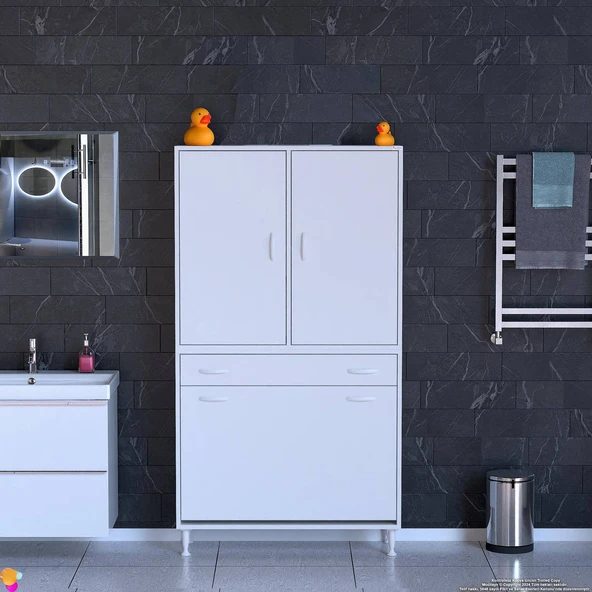 Modilayn YENİ AFRA 90x173x32,5 cm' lik 1 Çekmece, 3 Göz Sepet, 2 Kapak, 8 Raf Dar Alan Banyo Dolabı - Resim 3