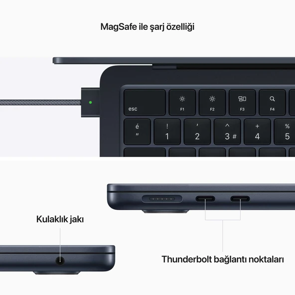 Apple MacBook Air M2 16GB 256GB SSD macOS 13" Taşınabilir Bilgisayar Gece Yarısı MC7X4TU/A - 4