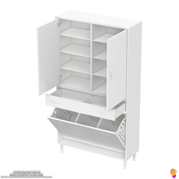 Modilayn YENİ AFRA 90x173x32,5 cm' lik 1 Çekmece, 3 Göz Sepet, 2 Kapak, 8 Raf Dar Alan Banyo Dolabı - Resim 7