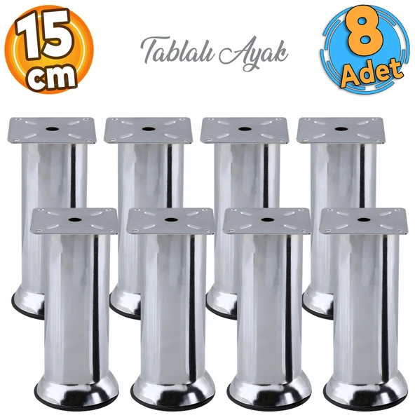 (8 ADET) Metal Krom 15 cm Baza Mobilya Koltuk Kanepe Yatak Çekyat Destek Yükseltme Ayağı Ayakları