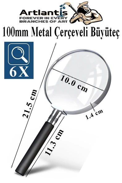 Metal Büyüteç 100 mm 1 Adet 6x Plastik Sap Çerçeveli 10 cm Büyüteç Merçek Okul Büro Ofis Krom Kaplama Büyüteç