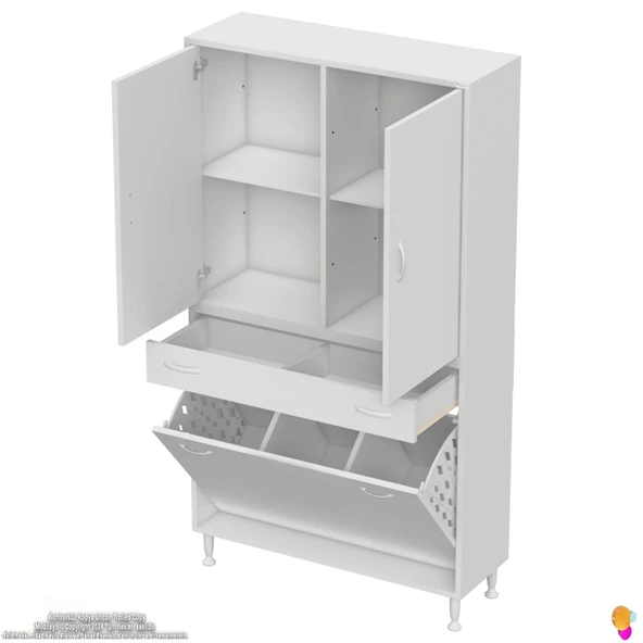 Modilayn YENİ AFRA 90x173x32,5 cm' lik 1 Çekmece, 3 Göz Sepet, 2 Kapak, 4 Raf Dar Alan Banyo Dolabı - Resim 7