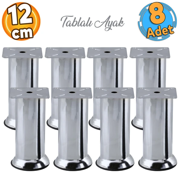 (8 ADET) Metal Krom 12 cm Baza Mobilya Koltuk Kanepe Yatak Çekyat Destek Yükseltme Ayağı Ayakları