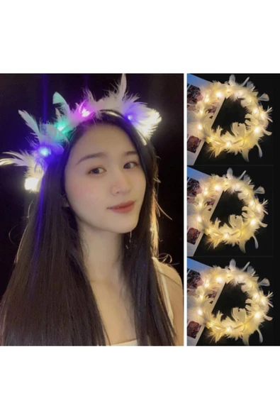 TTT Led Işıklı RGB 3 Fonksiyonlu Otrişli Parti Tacı Renkli