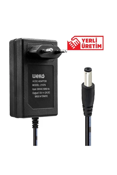WEKO 7.5 Volt - 2 Amper 5.5*2.5 Uçlu Yerli Üretim Priz Tipi Adaptör