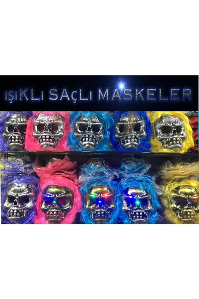 KUZGUN ONLİNE SHOP Cadılar Bayramı Işıklı Halloween Kuru Kafa Maskesi 1 Adet karışık Renk