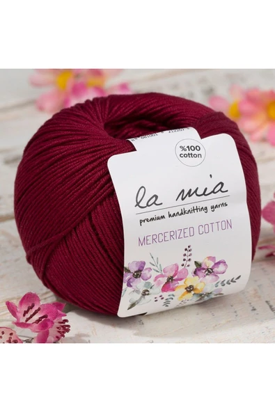 KUZGUN ONLİNE SHOP La Mia Mercerized Cotton Bordo El Örgü İpi - 23 - 33596