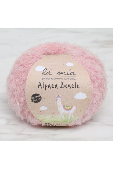 KUZGUN ONLİNE SHOP La Mia Alpaca Boucle 50 Gr Pembe El Örgü İpi - L332 - 34387