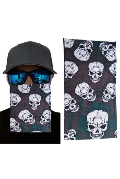 ACOUSTİCWORLD Kahve Yeşil Çoklu Kafatası Baskılı Buff Bandana 25x48 cm